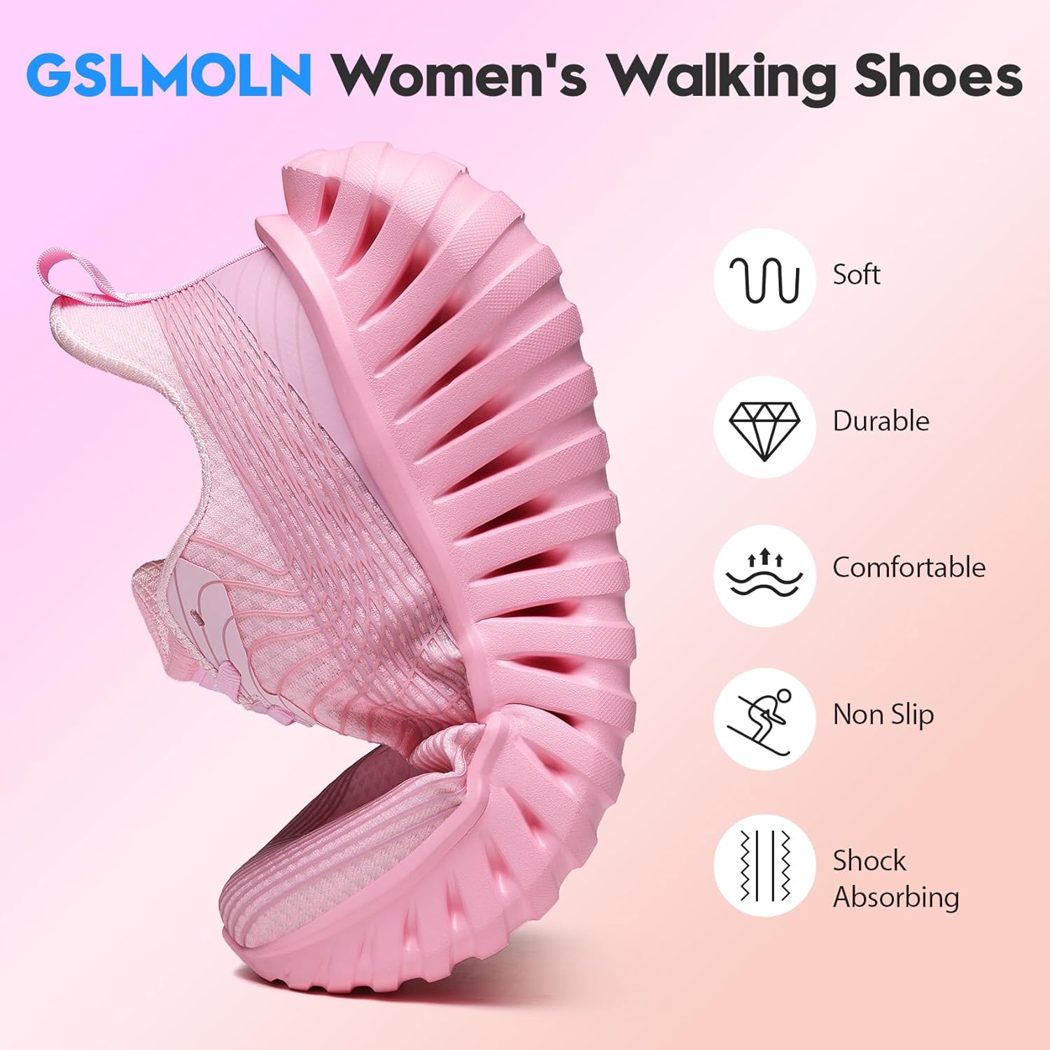 GSLMOLN Wowen Walking Shoes Breathable Casual Walking Sneakers for Workouts Cushioned Wwomen's Training Fashion Sneakers Tennis Shoe Pink - Image 5