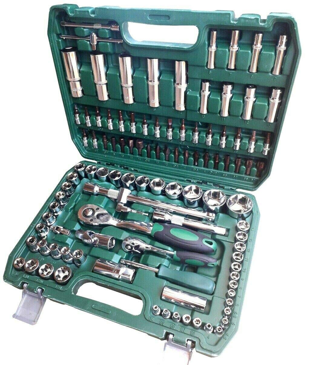 topolenashop Valigia set chiavi a bussola con cricchetto cromo vanadio CR-V bussole 108 pezzi