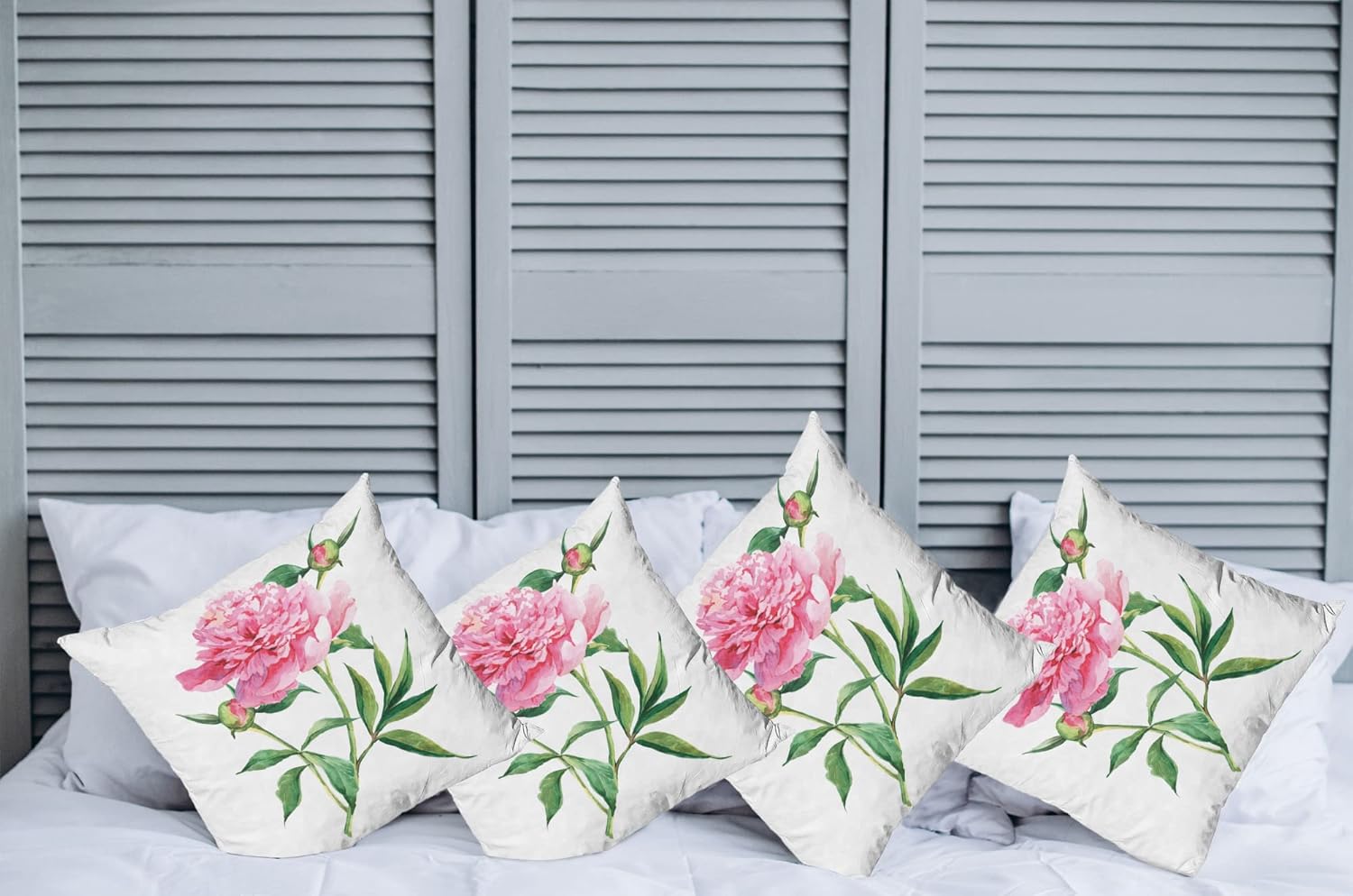 Ambesonne Watercolor Flower Throw Pillow Cushion Case Pack of 4, Vintage Peony Painting Botanical Spring Garden Flower Nature Theme, Modern Accent Double-Sided Digital Printing, 18", White Pink