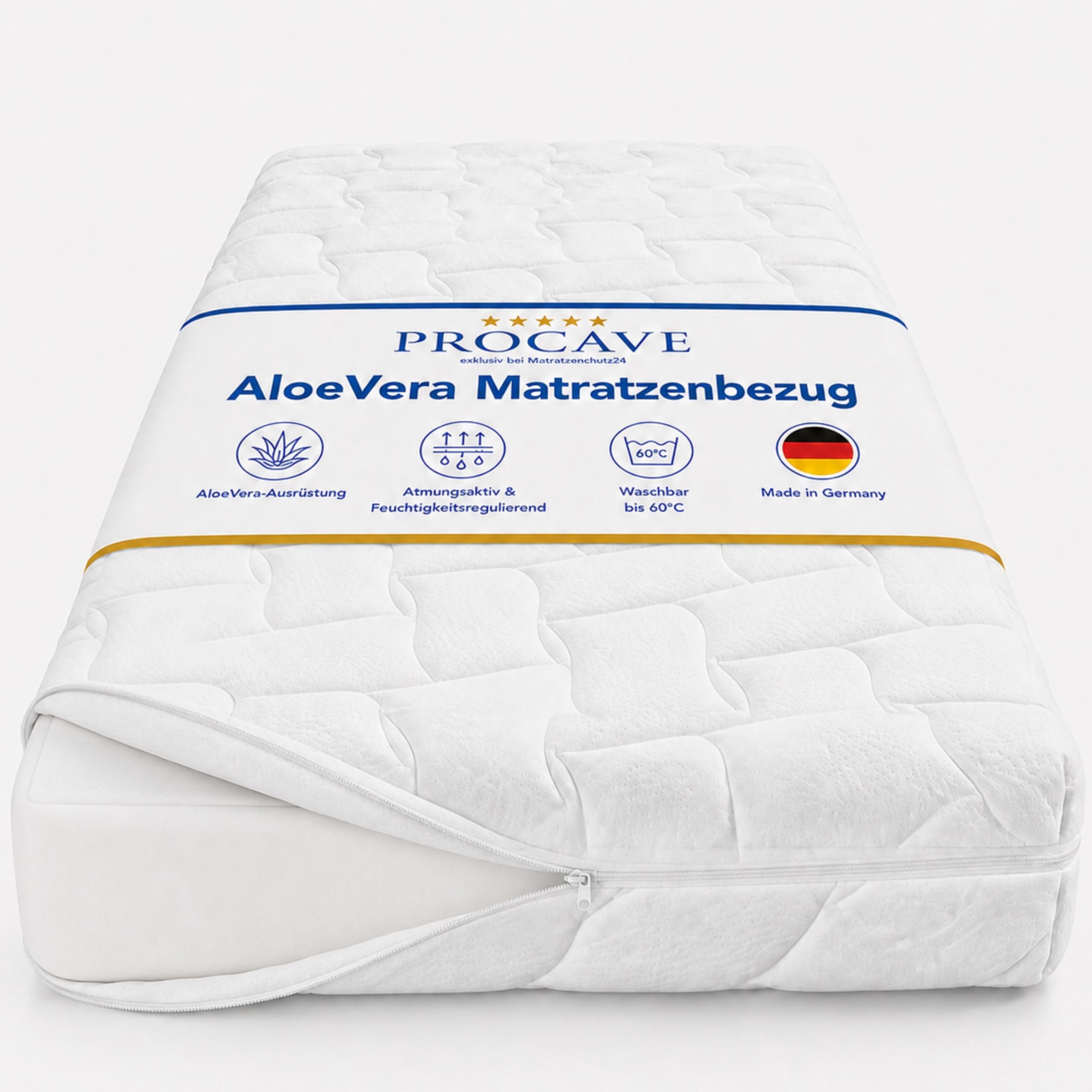 PROCAVE Coprimaterasso impermeabile, traspirante e lavabile, tutte le misure – Made in Germany, Aloe Vera, 90x220-12