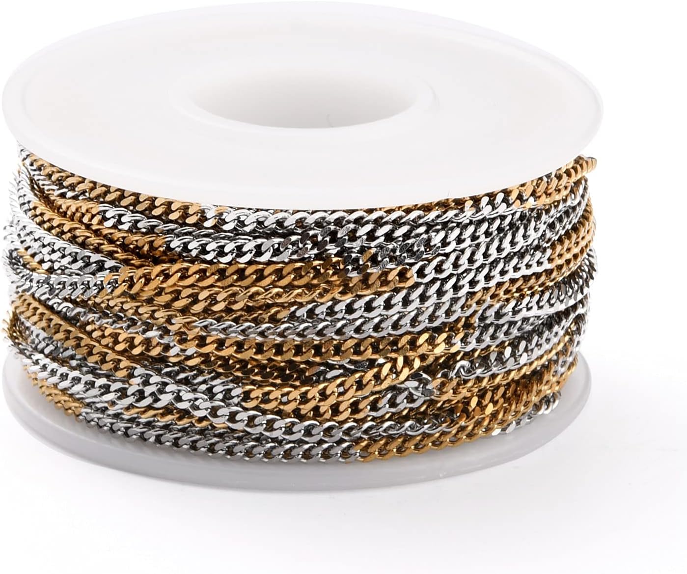 FASHEWELRY 32.8 Feet Two Tone Stainless Steel Figaro Chains Unwelded Metal Cuban Link Chain for Bracelet Necklace Jewelry Making, 8x4x1.5mm