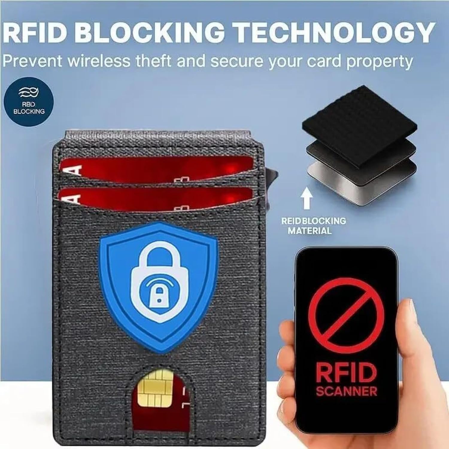 Slim RFID Wallet for Men – Minimalist Bifold with Money Clip & Pop-Up Card Holder, Carbon Fiber Design, Secure RFID Blocking, Stylish Front Pocket Wallet with Gift Box (Jet Black)