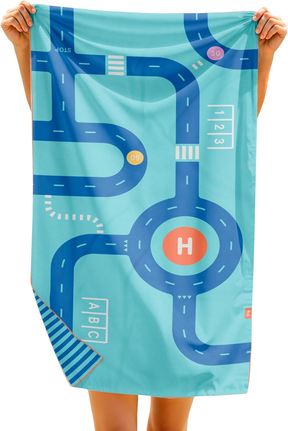 QUUT - Children's Beach, Pool Towel with Play - Ultra Fast Drying Microfibre - Compact, Lightweigh - Road Blue