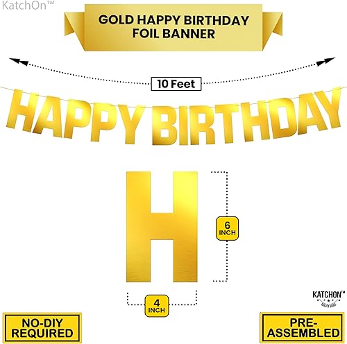 Miniatura 2 de KatchOn, Gold Happy Birthday Banner Foil - Pre-Strung 10 Feet, No DIY  Gold Birthay Banner Decorations  Gold Birthday Party Decorations  Happy