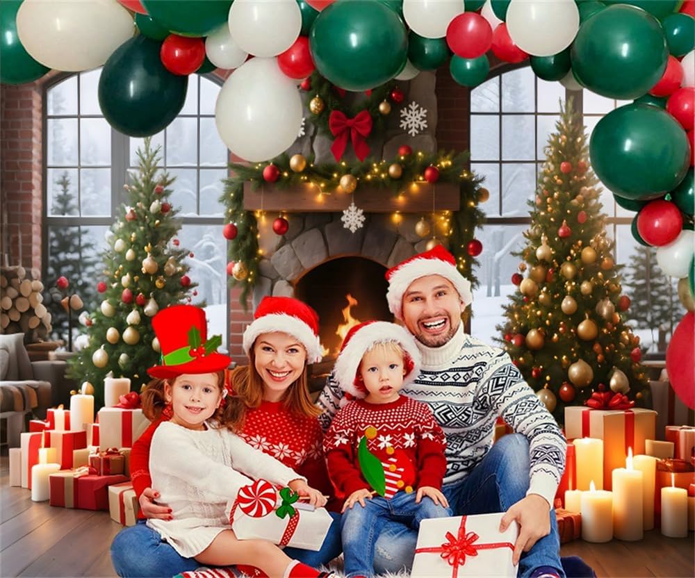 Christmas Backdrops for Photography 10x10ft Rustic Brick Wall Window Stone Fireplace Christmas Photo Backdrop Background Holiday Friendsmas New Years Party Decorations Photo Props