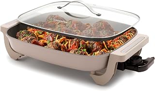 GreenPan Advanced 12x15 Electric Skillet with Lid | 7QT PFAS-Free Ceramic Nonstick, Family Size, Dishwasher Safe, Clay