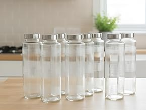 OLIN Glass Fridge Water Bottle with Steel Cap | Set Wide Mouth| with AirTight Leak Proof Reusable | Juicing, Smoothies, Beverage Storage | Reusable (750ml set of 8)