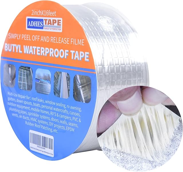 ADHES Butyl Tape Waterproof Tape Aluminum Foil Tape Sealan Tape,5cm x 5m,for RV Repair, Window, Silicone, Boat and Pipe Sealing, Glass & EDPM Rubber Roof Patching, Silver (5cm x 5m)