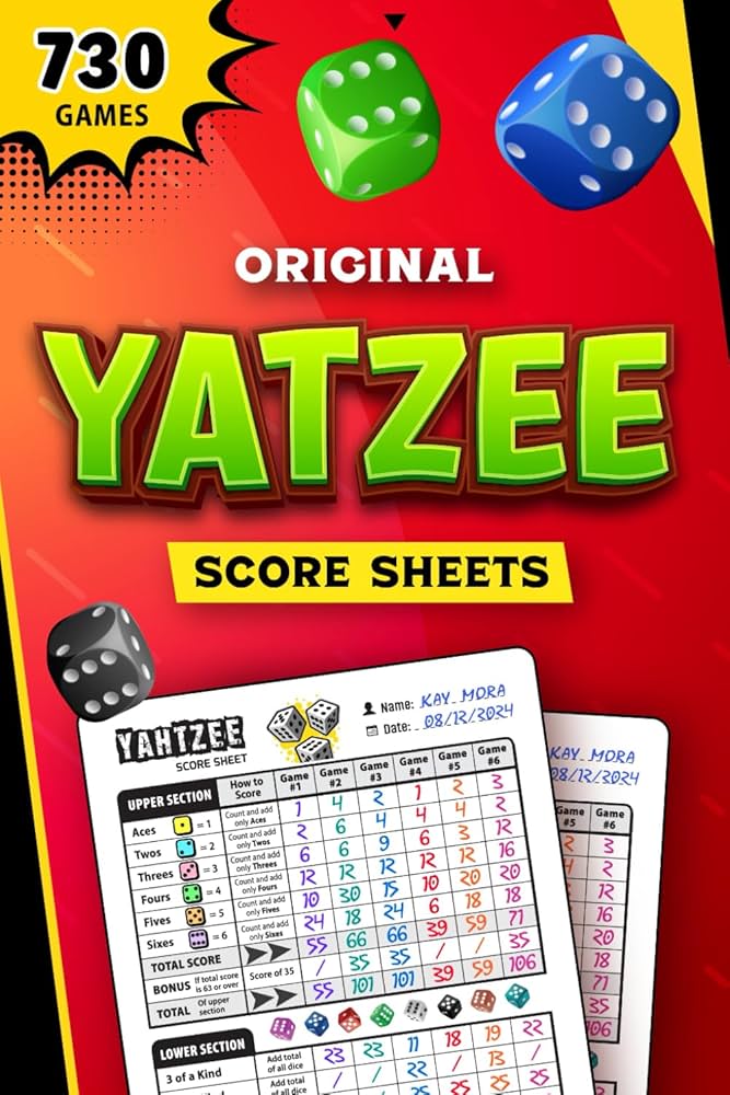 Original Yatzee Score Sheets: Travel Size Yazee Game Score Pads, Non Perforated Yardzee Scorecards: Wisdom, Emily: Amazon.com: Books for Yardzee Score Card Printable Free