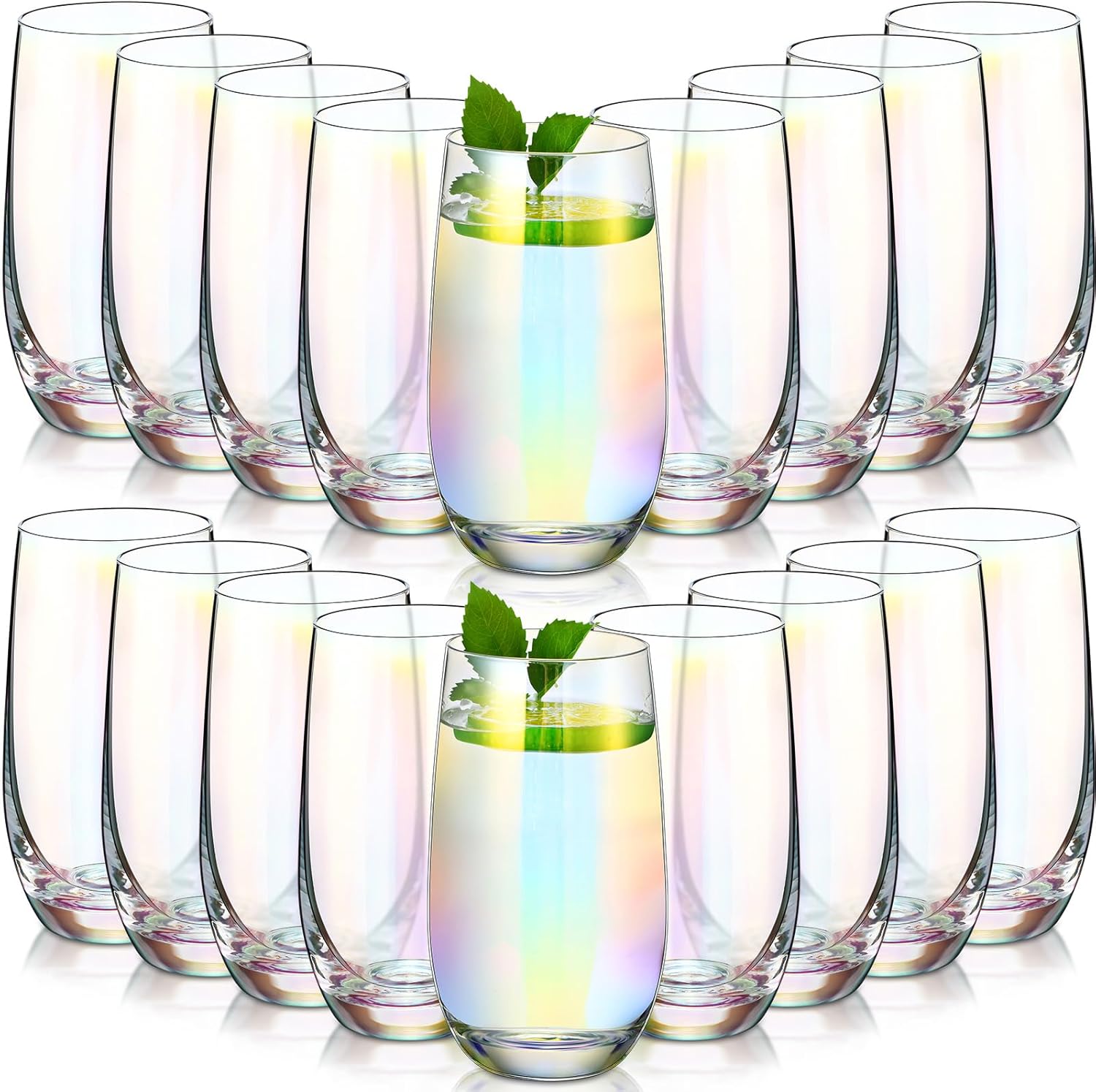 Layhit 18 Set Iridescent Drinking Glasses Clear Highball