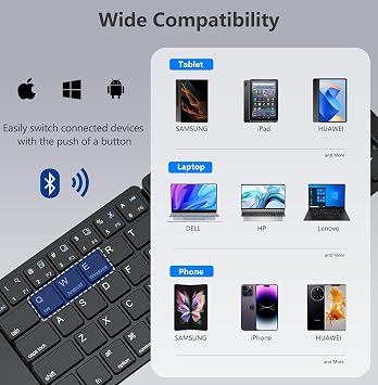 Foldable Bluetooth Keyboard - Portable With Storage Bag, Ultra Slim Compatible With iOS Android Windows Smartphone Tablet and Laptop(Elegant Blue-Black)