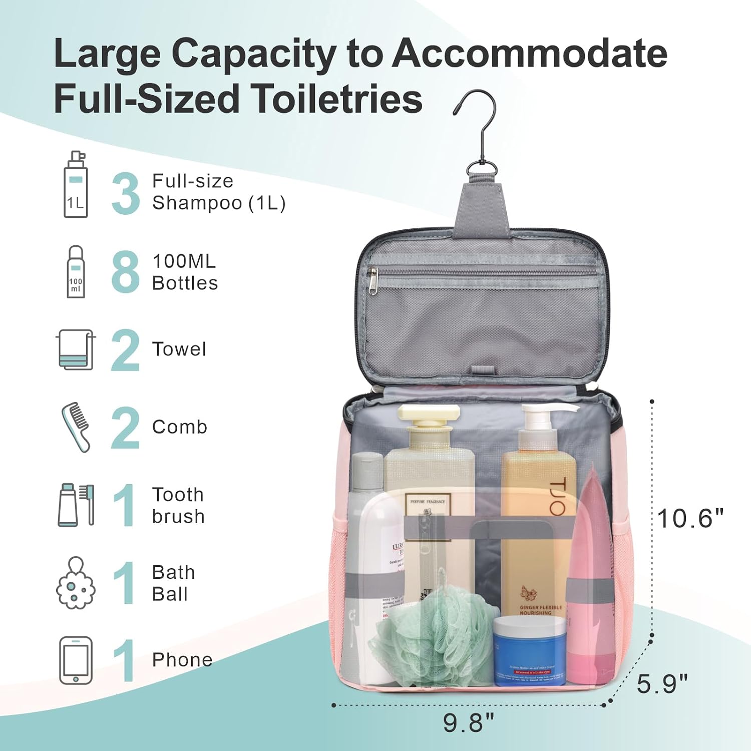F-color Shower Caddy Portable for Dorm - Shower Bag Fits Full-Size Bottles image 2
