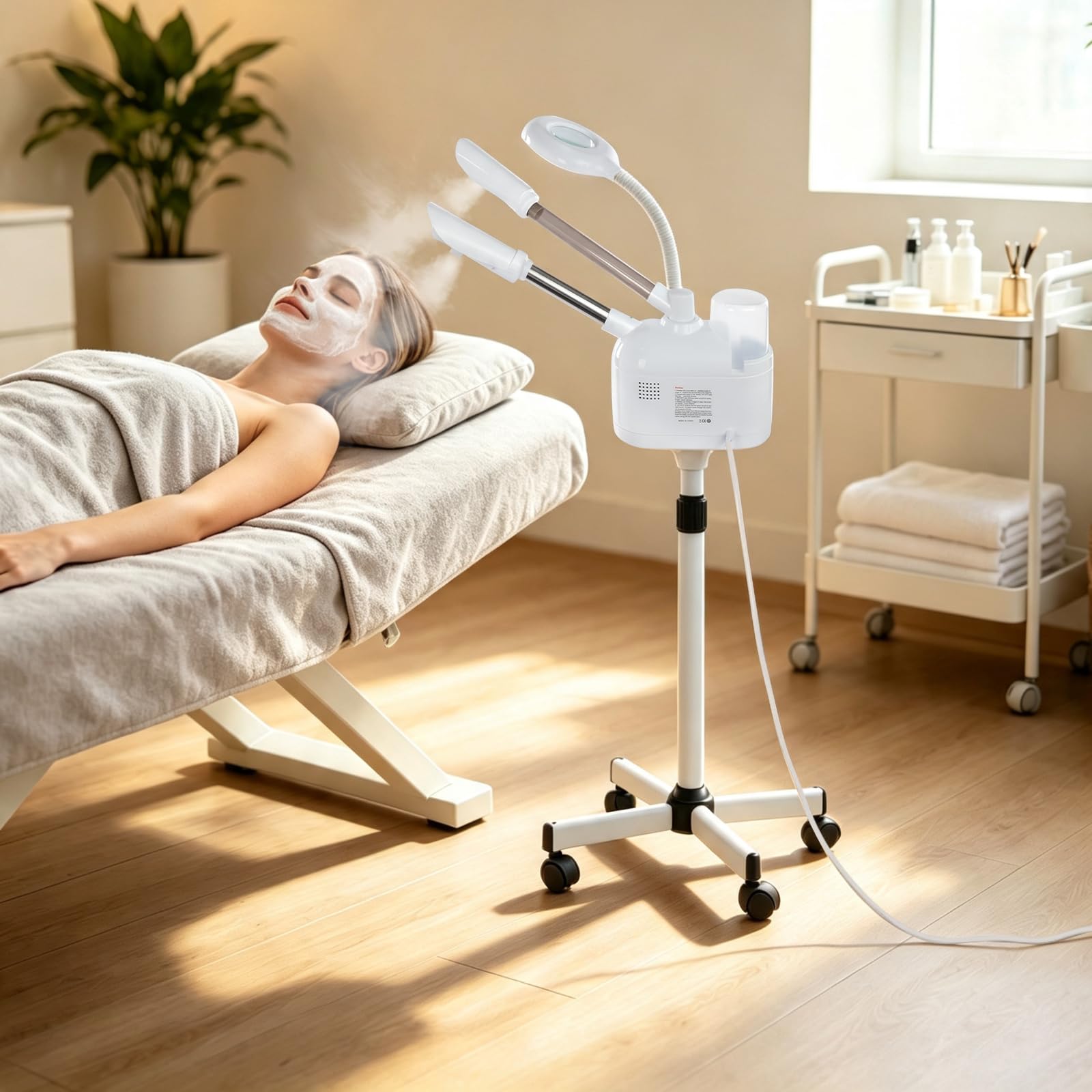3 in 1 Gesichtsdampfer mit LED-Lupenlampen, 650W Kosmetik Ozon Bedampfer