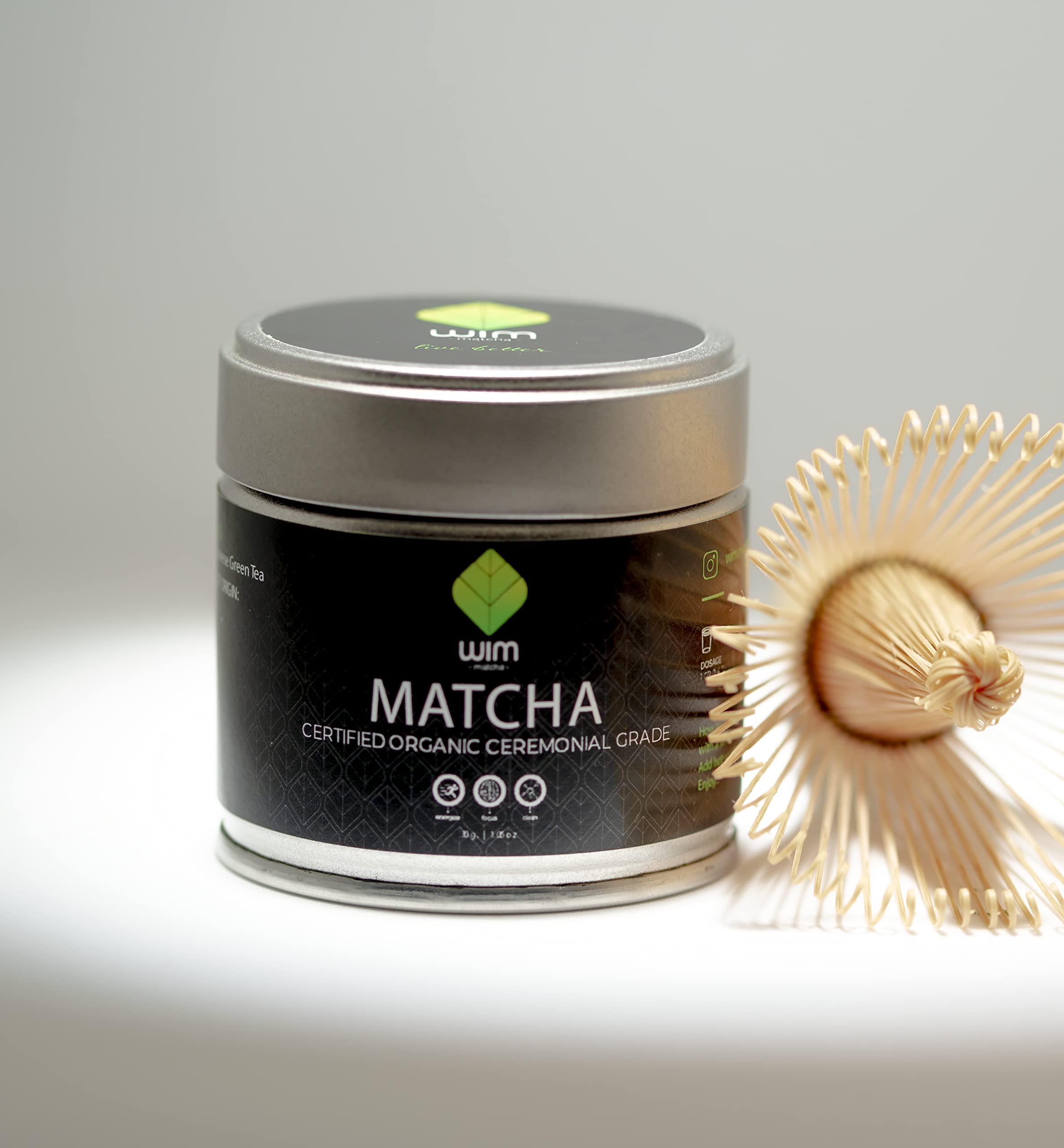 Wim Matcha Organic Ceremonial Matcha Green Tea Powder (30g) – Authentic Japanese Matcha Powder for Tea, Lattes, Smoothies, and Baking – Premium Grade, Antioxidant-Rich – NON-GMO