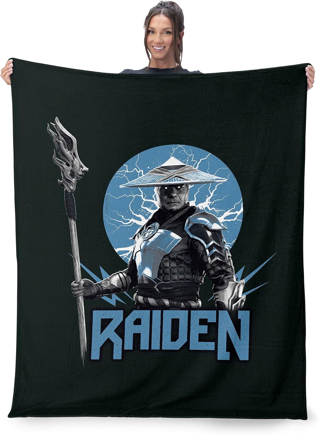 Mortal Kombat Silk Touch Sherpa Throw Blanket – Raiden, Ultra-Soft Fleece Front with Cozy Sherpa Back, 50 x 60 Inches
