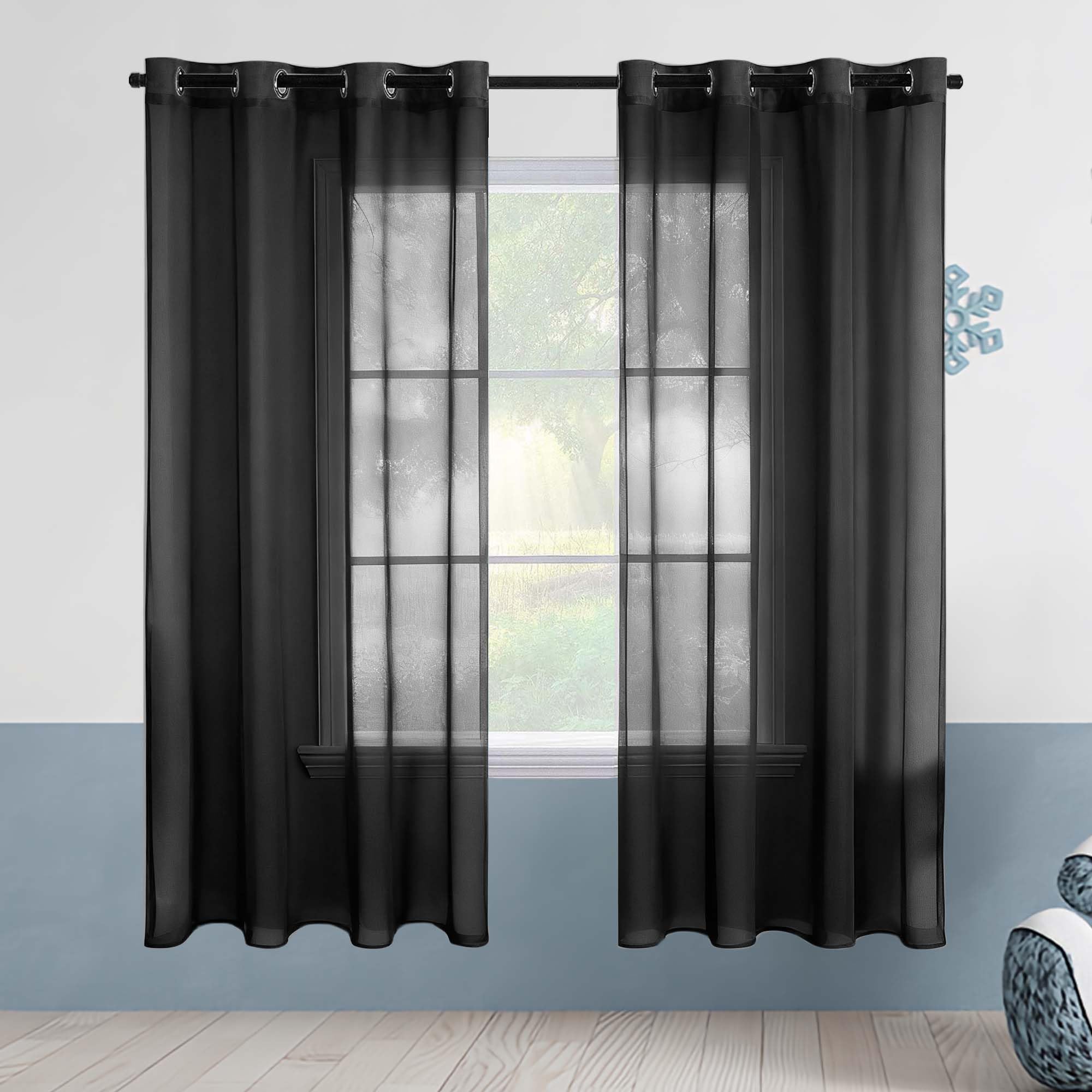 Voilage noir filtrant 180x255 souple avec oeillets pour fenêtre et porte de cuisine