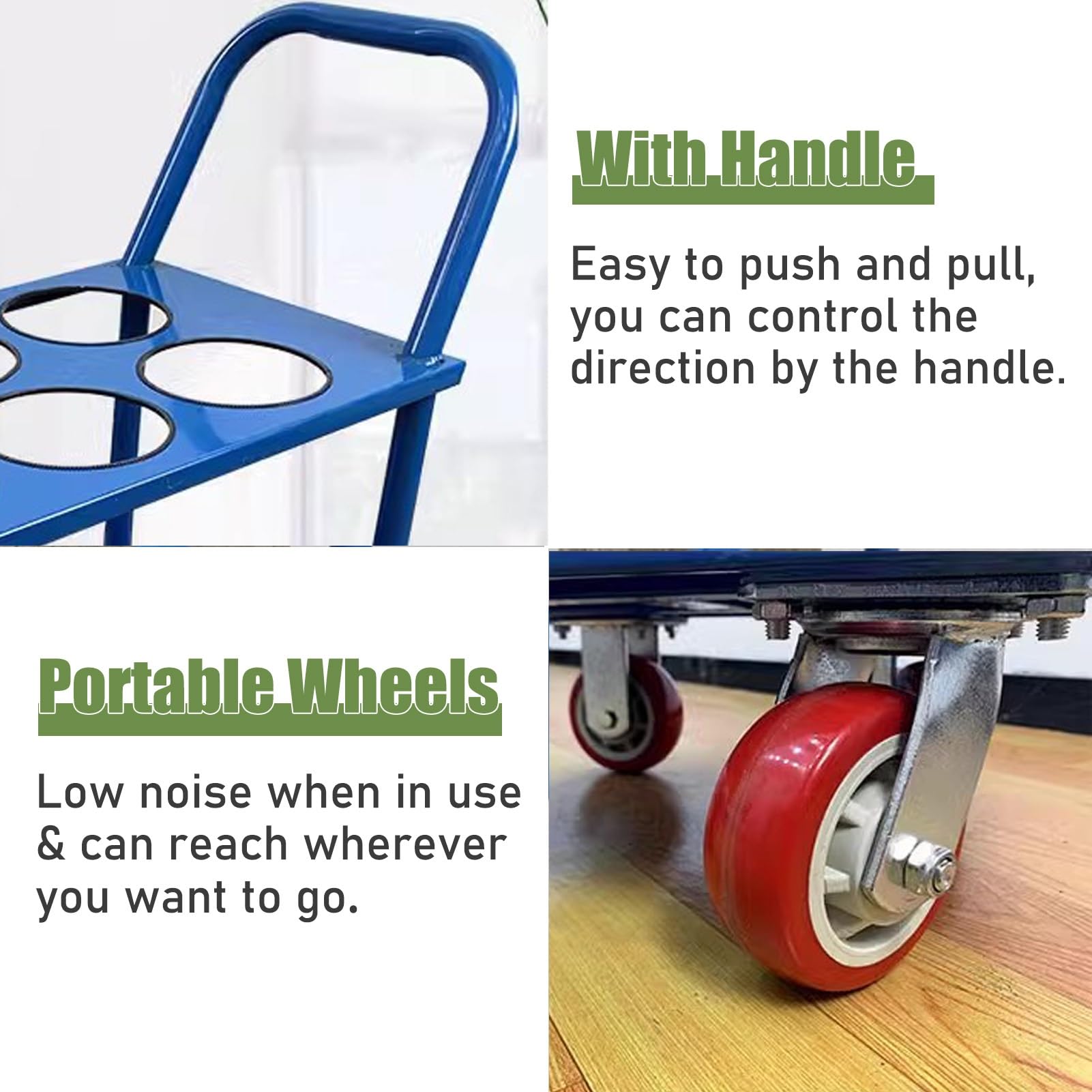 Soporte para Botella de Oxígeno Carretilla de Mano para Gas de Soldadura, Soporte para Tanque de Oxígeno Carro de Movilidad para 4 Tanques, Estante de Almacenamiento para Botellas de Gas con Ranuras p
