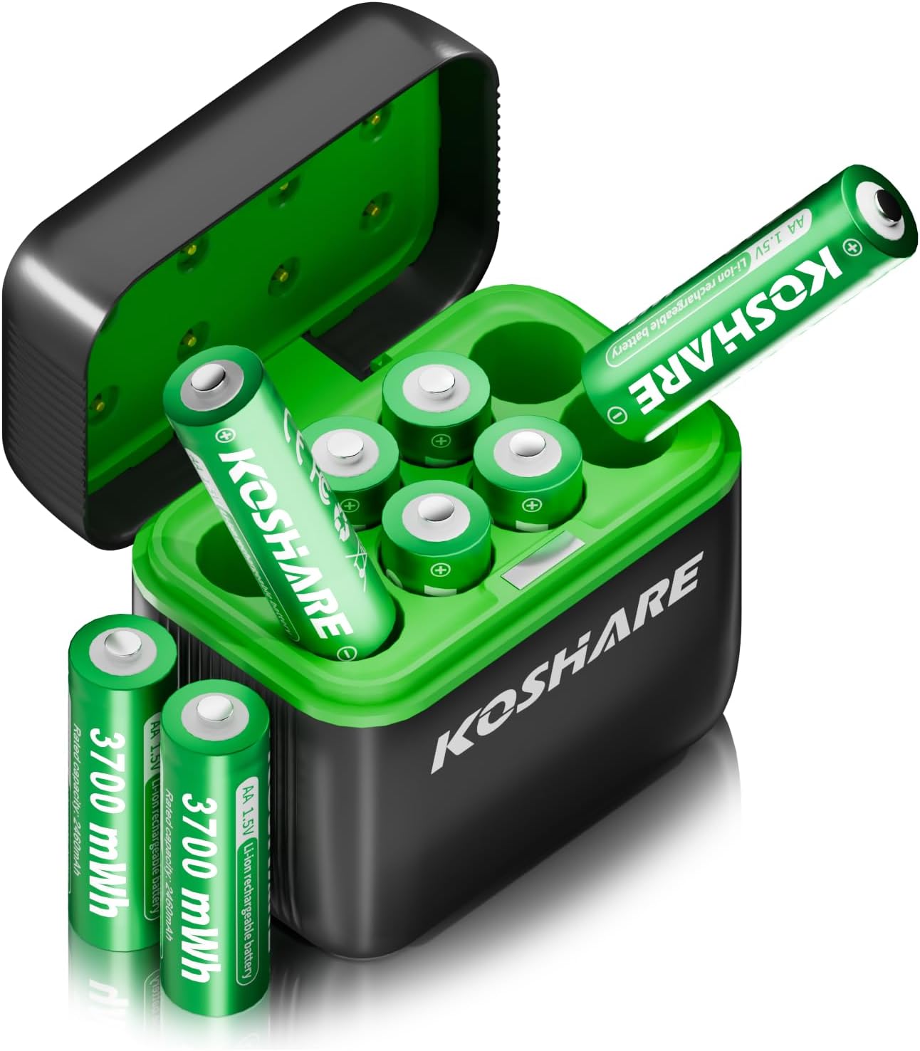 Rechargeable AA Battery Lithium with Charger,8Pcs 1.5V 3700mWh Li-ion Batteries AA High Capacity,1200 Cycles,Pre-Charge,Type-C and 8 Slot Charger