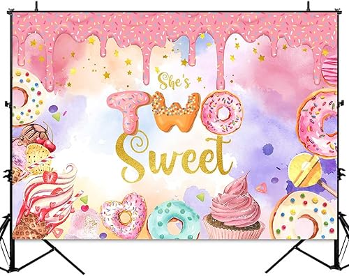 Miniatura 2 de Sensfun Donut Two Sweet Birthday - Telón de fondo para niñas, decoración de fiesta de segundo cumpleaños, fondo de fotografía, dona, helado,