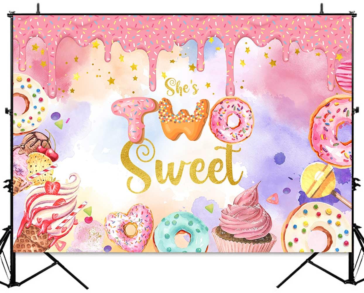 Eiscreme Geburtstag Hintergrund-Banner Für Mädchen | Süße Sommer-Party Deko, 180x110 Cm, Rosa Donut-Motiv