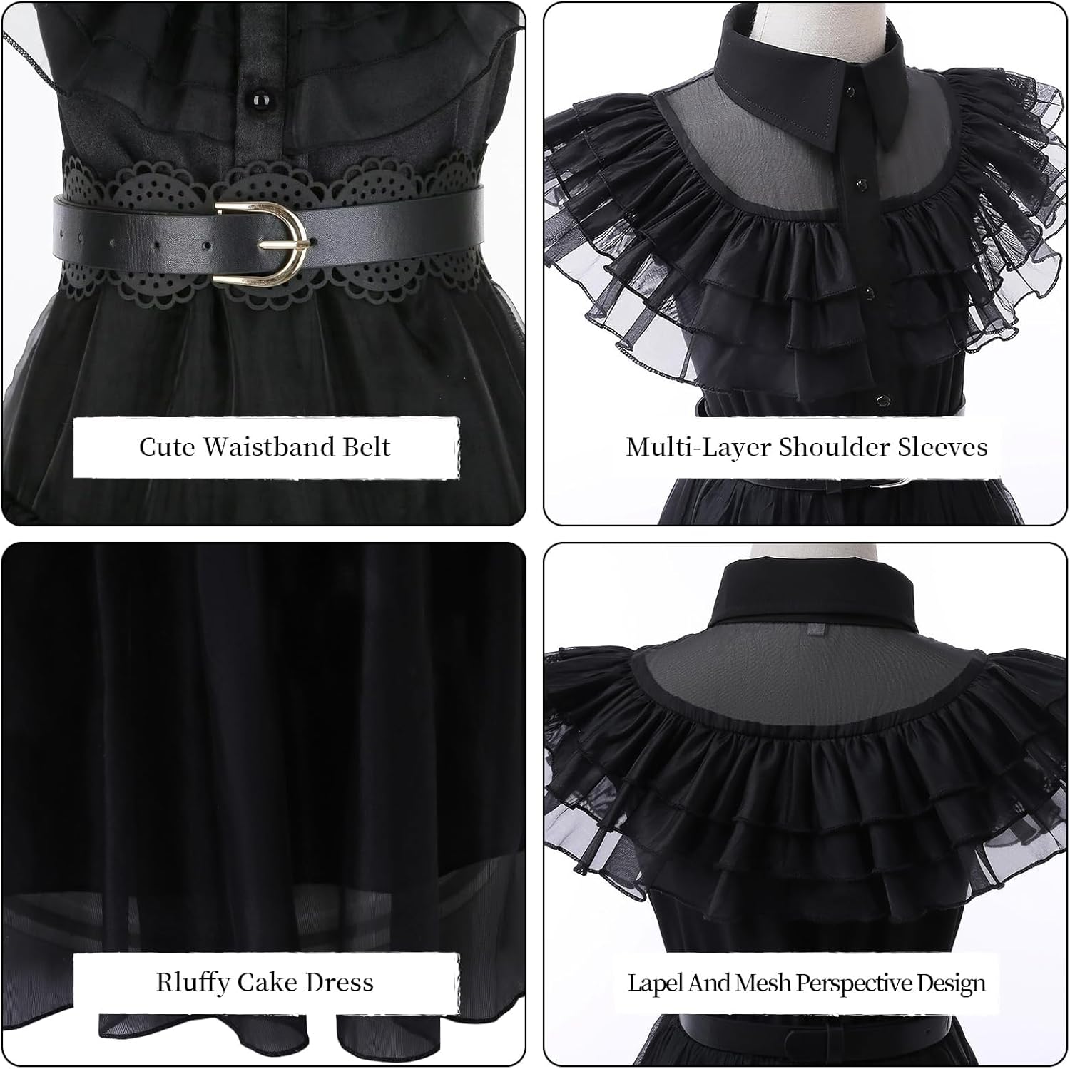 Black Costume Dress Kids Girls Black Cosplay Halloween Party Dress Up Gothic Costume with Accessories - Image 3