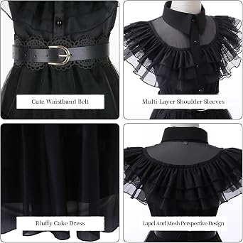 Black Costume Dress Kids Girls Black Cosplay Halloween Party Dress Up Gothic Costume with Accessories