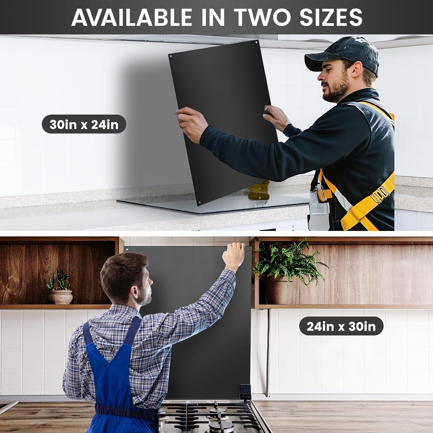 Stainless Steel Stove Backsplash Panel - Ultra Flat Black Metal Splatter Guard for Kitchen Wall & Range Hood, with 4 Pre-Drilled Holes – Easy Install Stove Backsplash Protector （ 29.5" x 24" ）