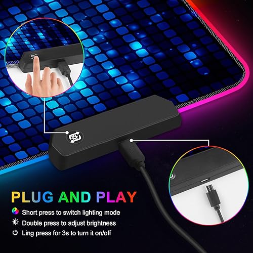 Miniatura 4 de ARTSO Alfombrilla de mouse para juegos RGB azul, alfombrilla de mouse XXL, base de goma antideslizante, alfombrilla de escritorio para computadora,