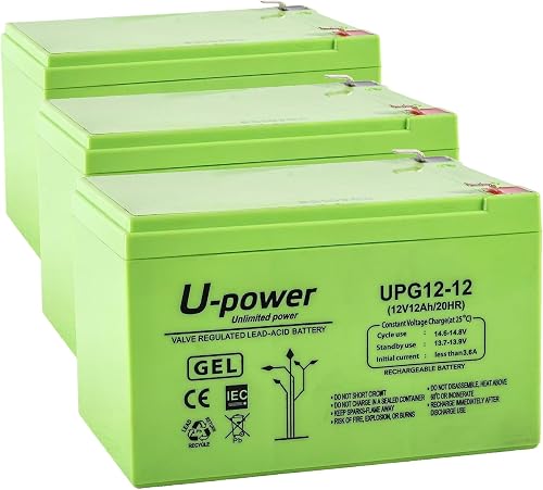 Batterie Plomb Gel 12V 12Ah F2 6,3mm (Lot de 3) U-Power