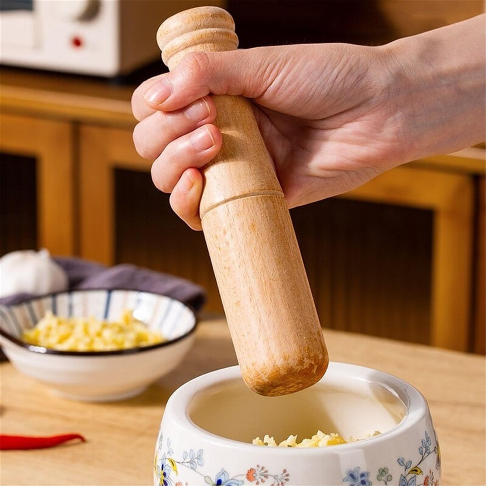 mortero y mortero Mortero o maja con tapa for moler ajo especias herramienta de cocina