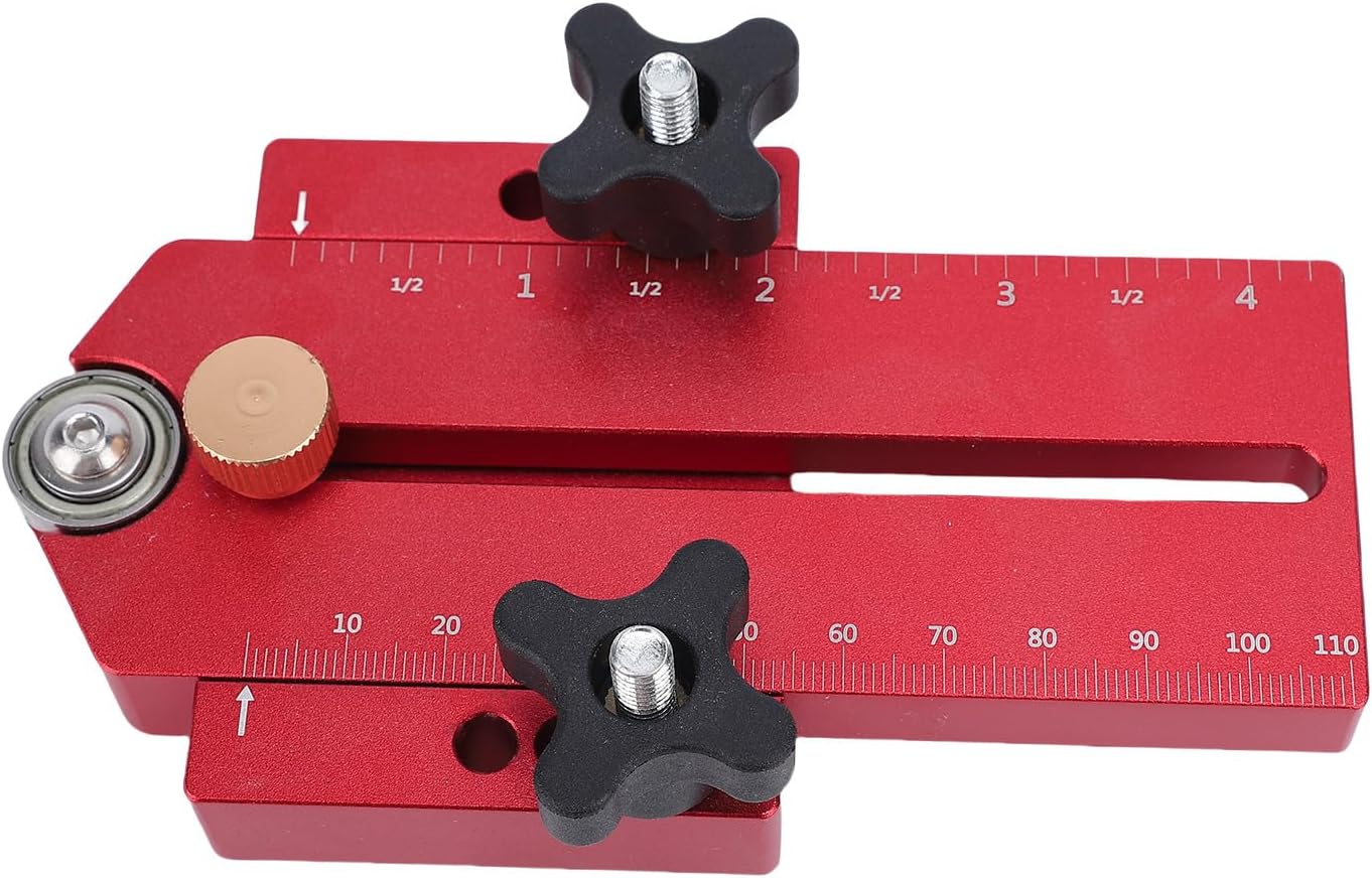 ASHATA Thin Jig Table Saw Jig, 0-110mm Adjustable Anodized Aluminum Alloy Table Saw Woodworking Tools for 3/8x3/4in and 1/4x3/8in T Slot Tracks