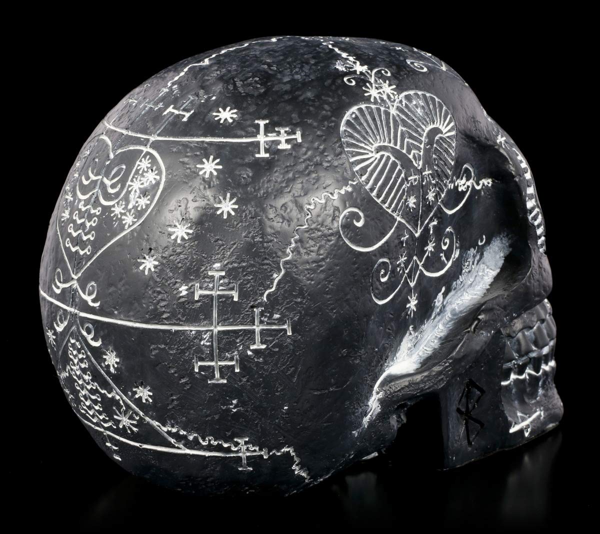 Figuren Shop GmbH Tête De Mort Gothique Noire Mate - Sculpture Crâne Fantaisie 12 Cm Pour Décoration