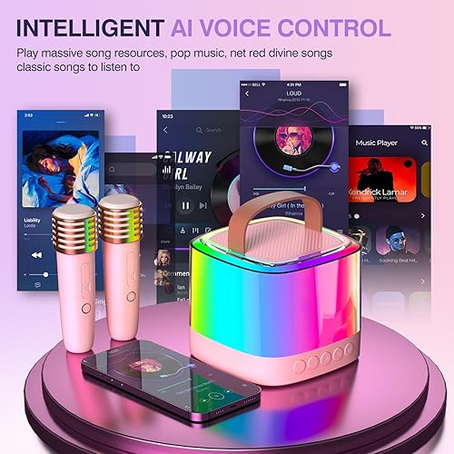 Miniatura 18 de Mini máquina de karaoke para niños de 2 a 12 años, altavoz de karaoke inalámbrico portátil con luces LED de fiesta y 2 micrófonos inalámbricos