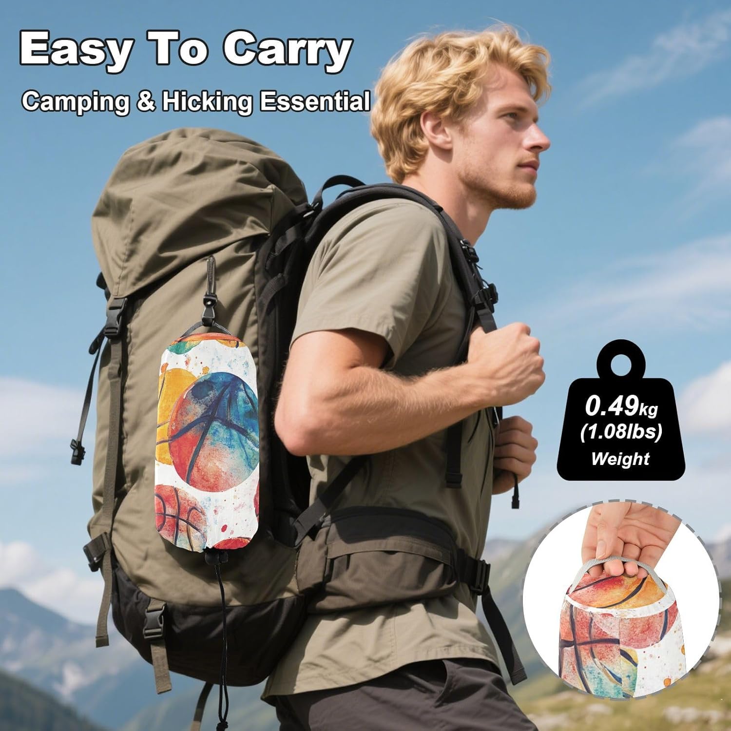 ALAZA Colorful Basketball Camping Hammocks Single or 2 Person 500 lbs Portable Parachute Travel Hammock w/Tree Straps for Hiking Backpacking Indoor Outdoor