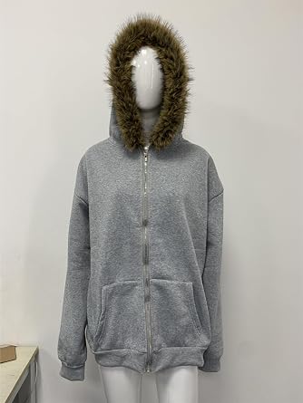 RICHTRUE Therian Fur Hood Jacket Y2k Goth Zip Up Hoodie Oversized Graphic Sweatshirt Emo Grunge Streetwear Fall Winter 2025