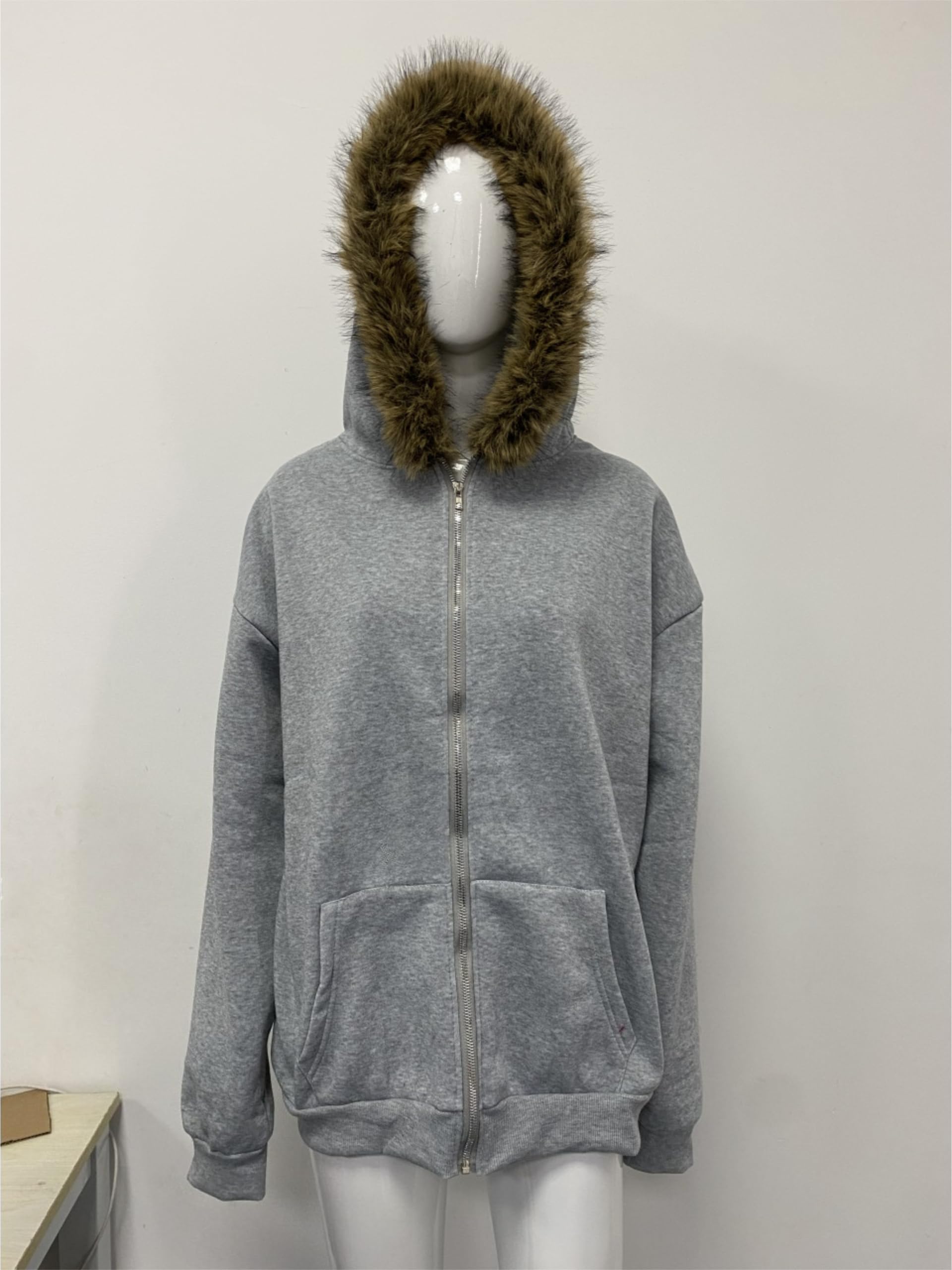 RICHTRUE Therian Pelz-Kapuzenjacke Y2k Goth Reißverschluss Hoodie Oversized Graphic Sweatshirt Emo Grunge Streetwear Herbst Winter 2025