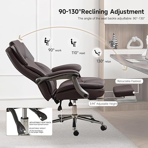 Miniatura 4 de Silla de oficina grande y alta, 550 libras, silla ejecutiva de lujo de cuero extra ancha con reposapiés retráctil, silla ergonómica de alta