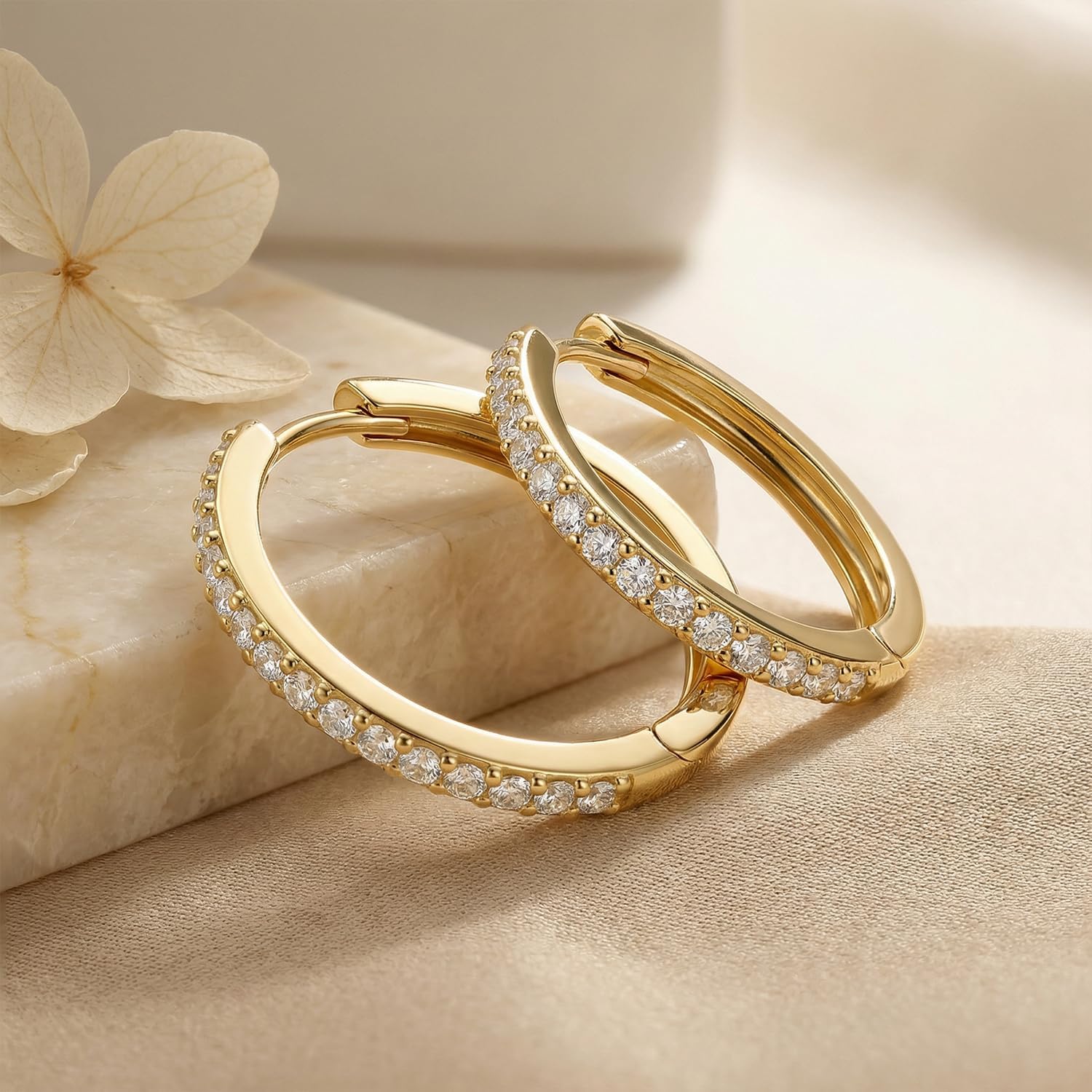 Eloqueen Gold Earrings for Women 14K Gold Hoop Earrings for Women Hoop Earring for Womens Hoops Clean Shape and Sparkle Cubic Zirconia Hoops Earring for Womens 12/14/16/20/25mm