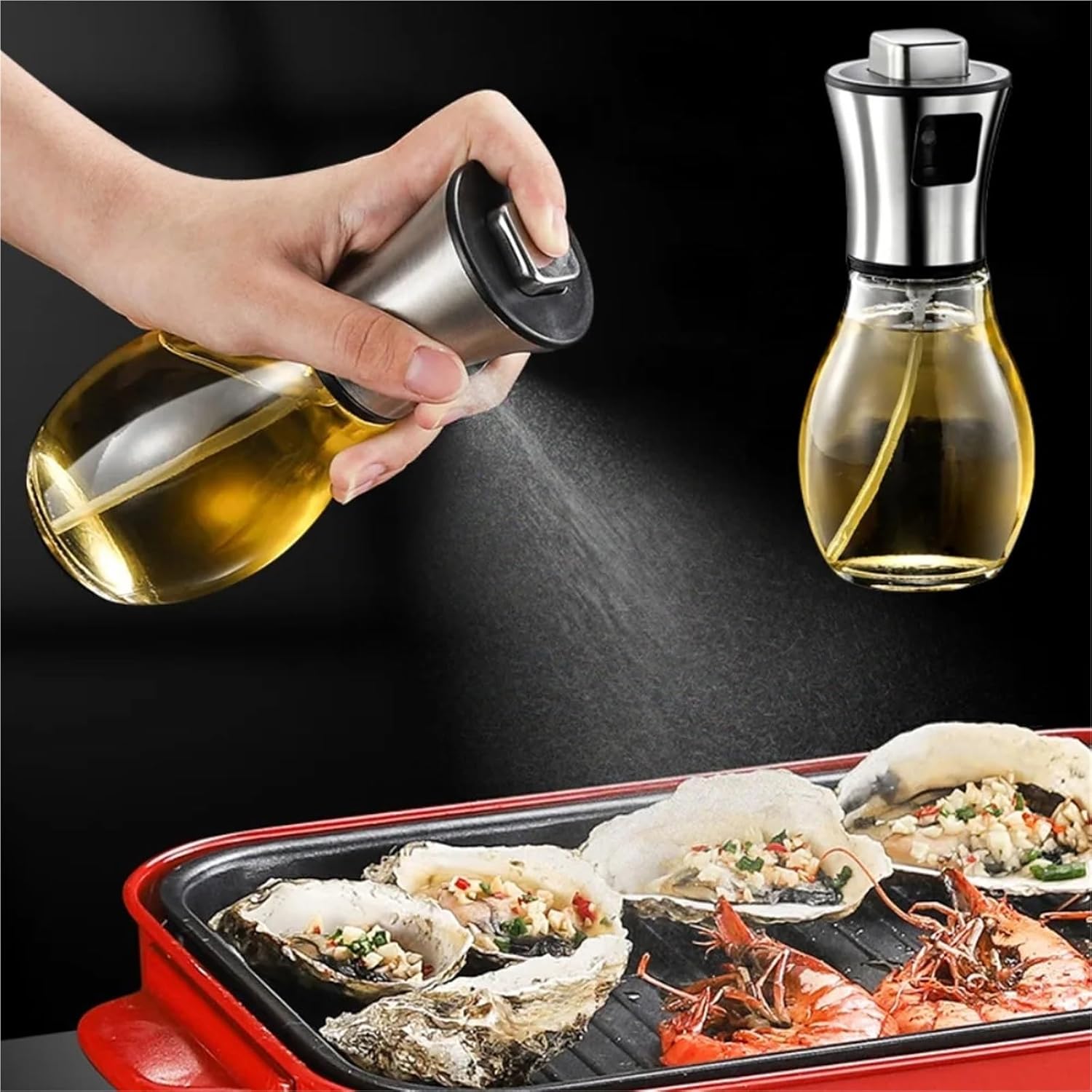 Oil Spray Bottle, 2pcs Oil Spray Pot Sprayer For Cooking Bottle Barbecue Multi-Function Air Fryer Glass High-Pressure Baking Kitchen,for Salad Making, Baking