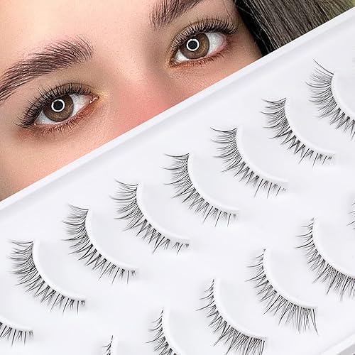 Wispy Lashes Cat Eye Lashes Natural Look False Eyelashes Natural Lashes with Clear Band 14mm 10 Pairs Spiky Fake Strip Lashes by EMEDA（DB3）