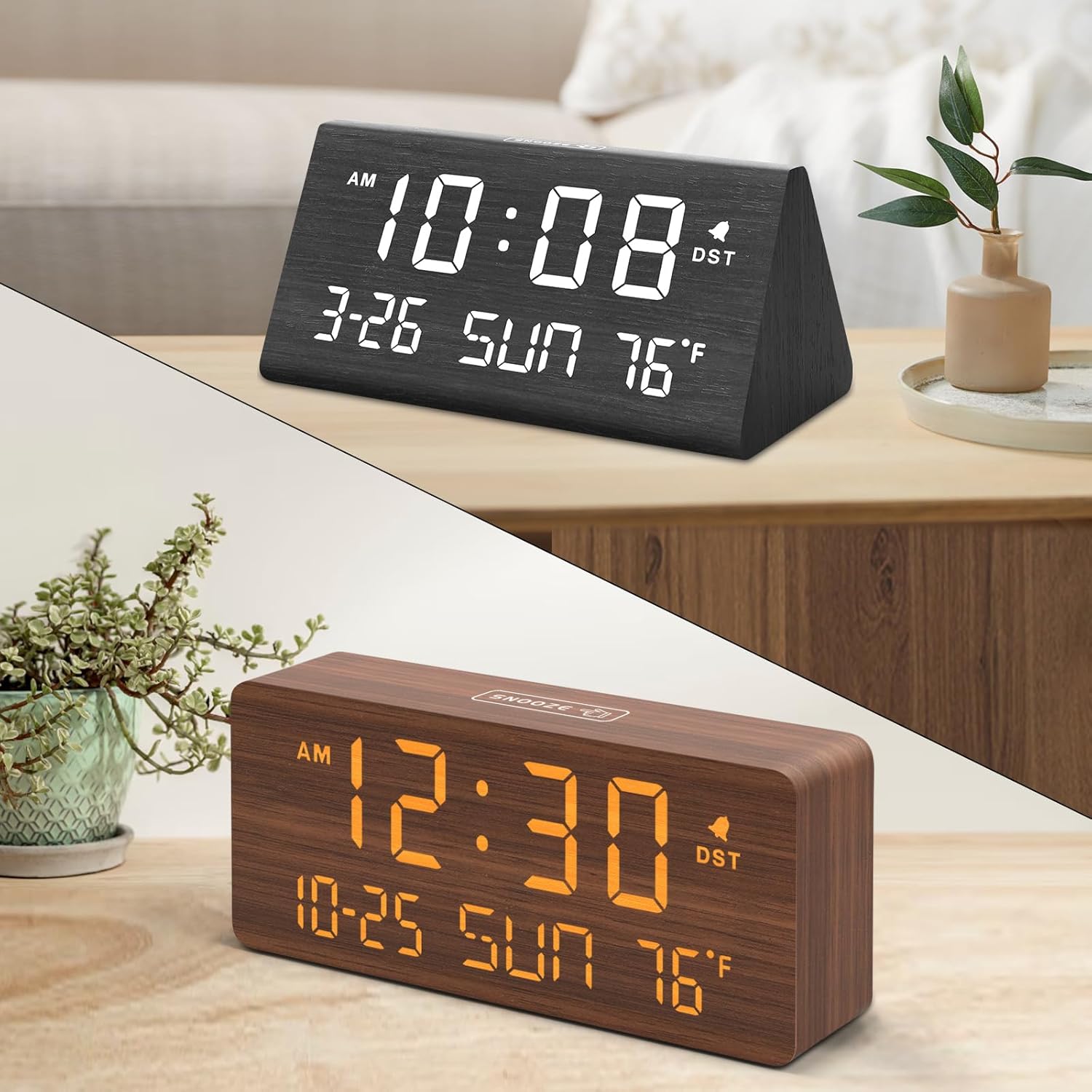 DreamSky Wood Alarm Clock with Date and Temp