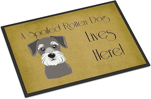 Caroline's Treasures BB1454MAT - Tapete Schnauzer Spoiled Dog Lives Here de 18 x 27 pulgadas, tapete para puerta delantera, interior y exterior,