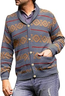 Men's Casual Fashion Top Geometric Print Long Sleeve Single Breasted Tops Pocket Long Sweater Cardigan Men 2022 Cardigan