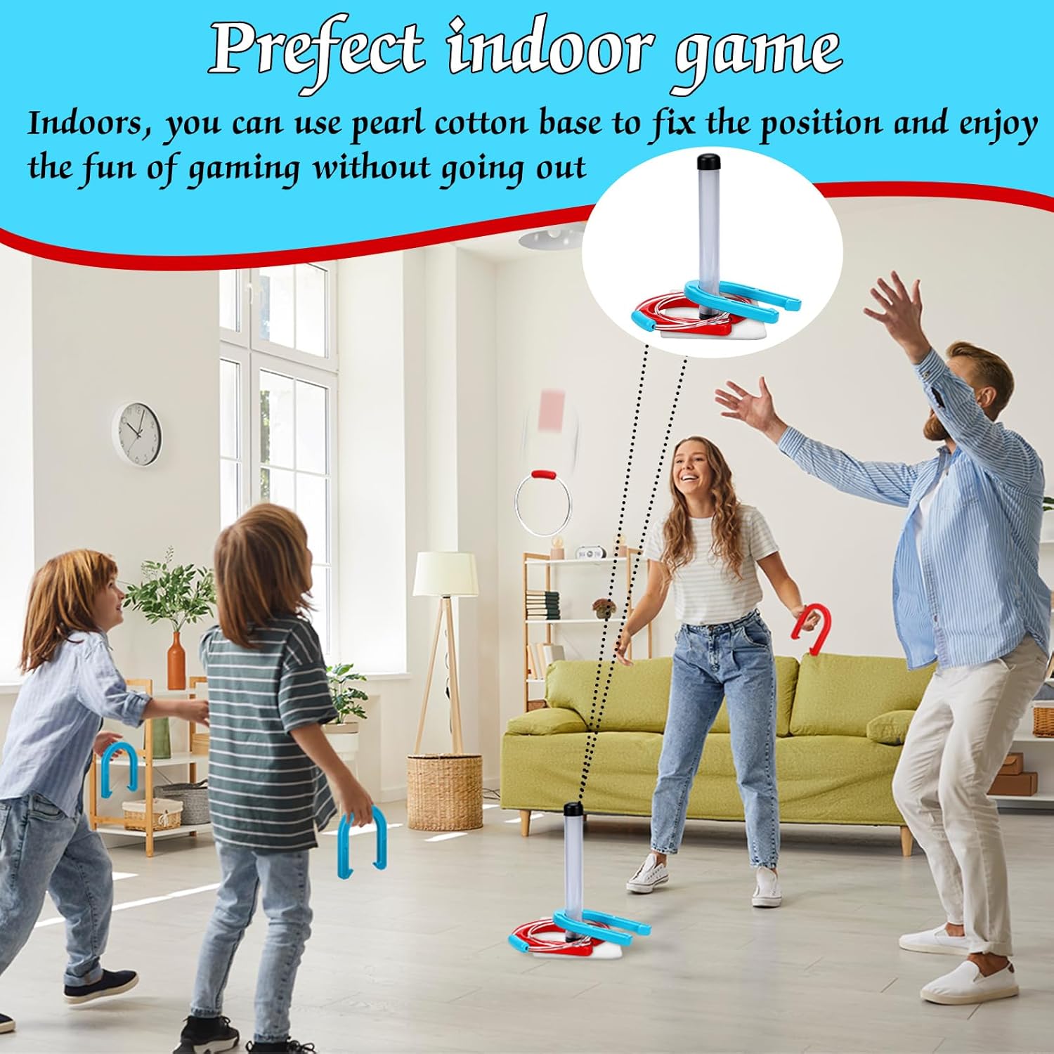 LED Ring Toss Game for Adults and Family, 12 Pcs, Red, Blue, Green LED Horseshoes and Hoop Rings, Outdoor Yard Games