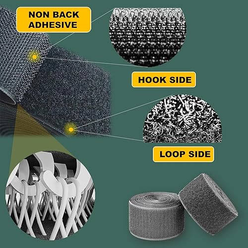 Miniatura 5 de Cubefeller Estilo de gancho y bucle para coser (negro, 23 pies, 3 pulgadas), cierre de tela de nailon no adhesivo para proyectos de costura