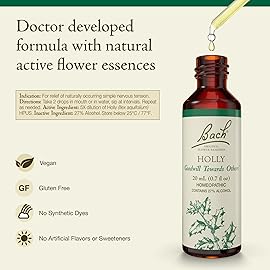 Bach Original Flower Remedies, Holly - Goodwill Towards Others - Natural Homeopathic Flower Essence for Emotional Balance - Vegan, Gluten Free, Sugar Free - 20mL Dropper