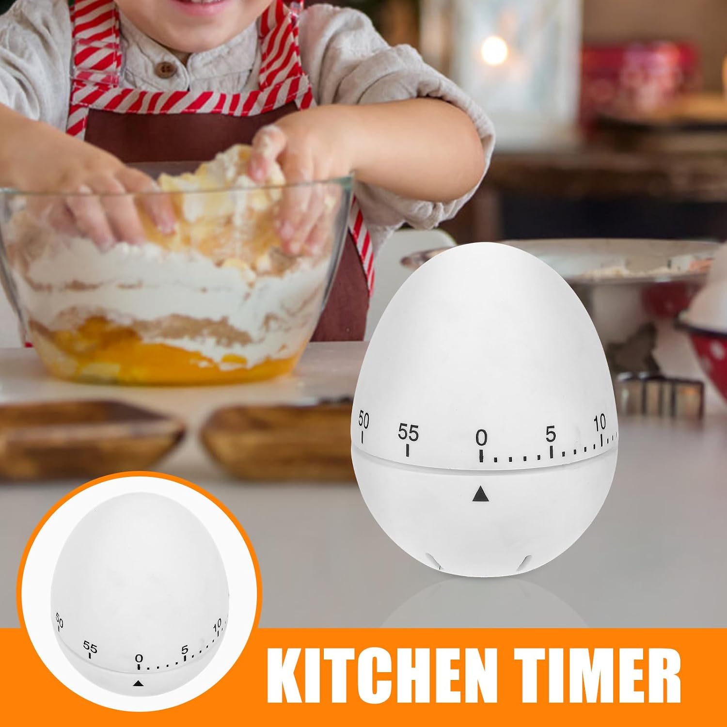 GALPADA Cute Mechanical Egg Kitchen Timer, White Silicone Cooking Timer with Manual Rotating Alarm for Baking and Classroom Use image 3