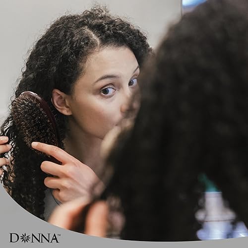 Miniatura 8 de Donna Cepillo de peinado de doble cara para mujer, 100% cerdas de jabalí, cepillo desenredante de madera acolchado para cabello húmedo