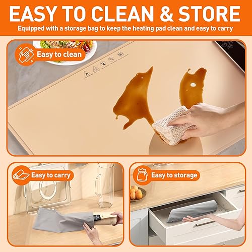 Miniatura 5 de Tapete eléctrico para calentar alimentos, portátil, bandeja de calentamiento enrollable para bufés y fiestas, se calienta en 10 segundos con