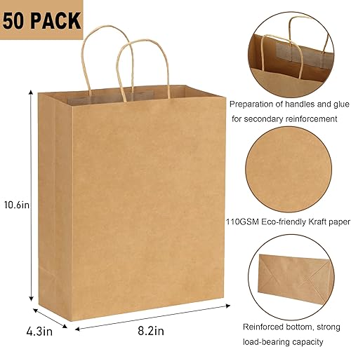 Miniatura 2 de KTKDE 50 bolsas de papel de 8.2 x 4.3 x 10.6 pulgadas, bolsas de fiesta, bolsas de compras, bolsas de venta al por menor, bolsas de mercancía,